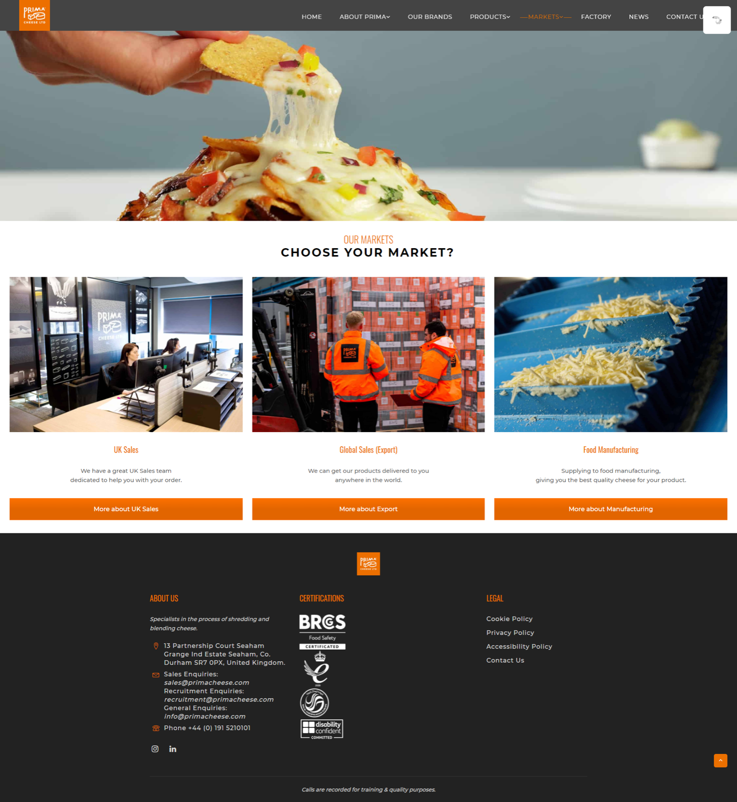 Prima Cheese — markets page